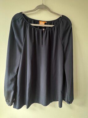 Tory Burch Navy Blue Pleated Blouse – Size L – ELEGANT 🔥
